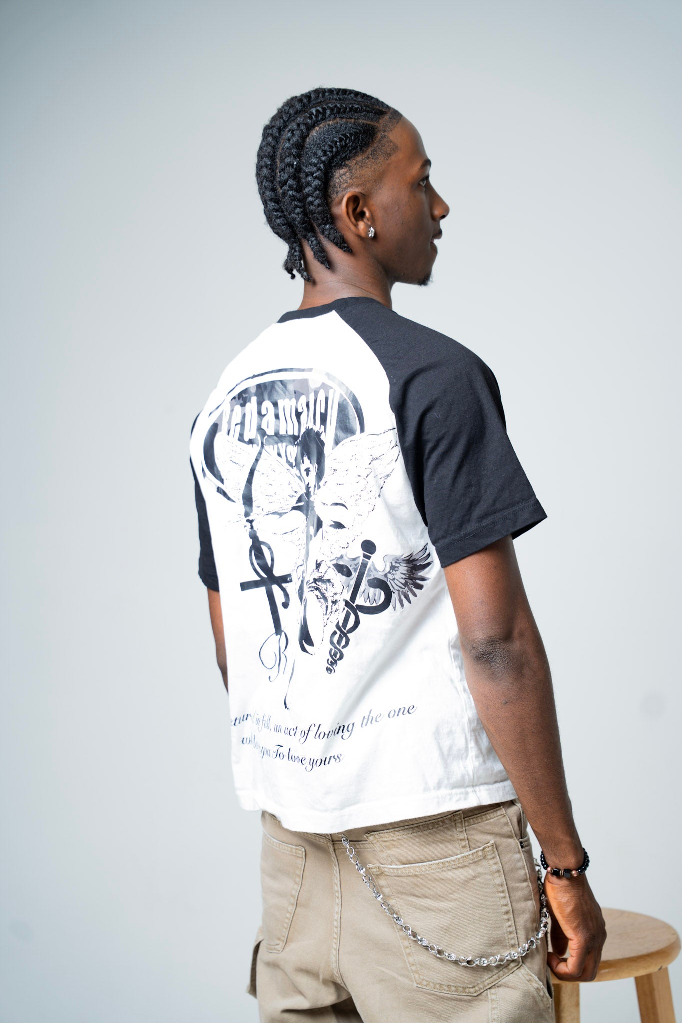 white & black baseball short sleeve Tee