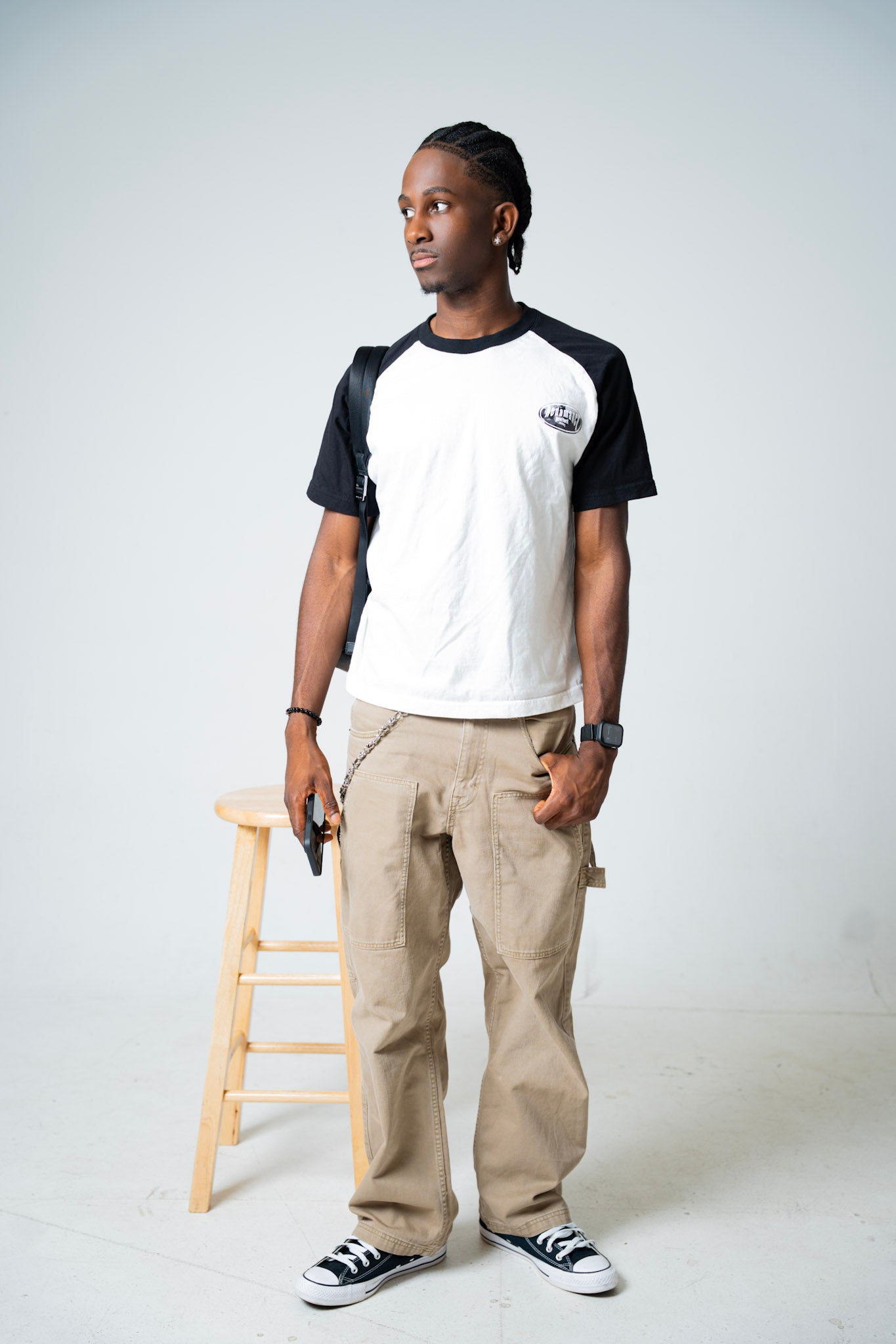 white & black baseball short sleeve Tee