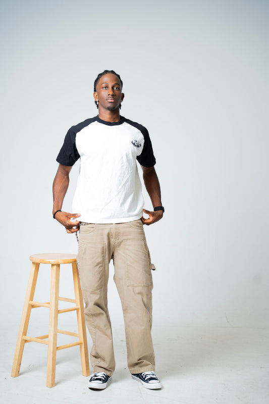 white & black baseball short sleeve Tee