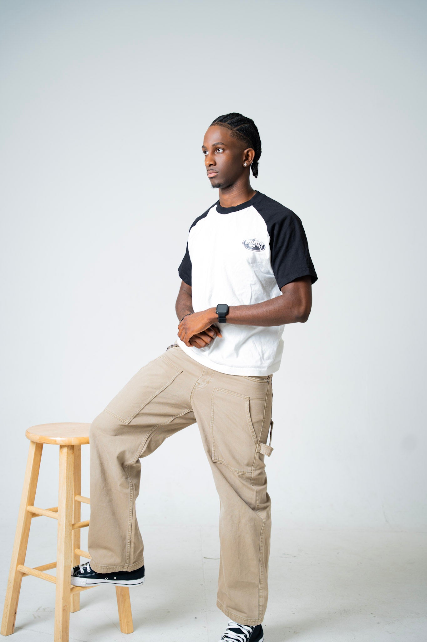 white & black baseball short sleeve Tee